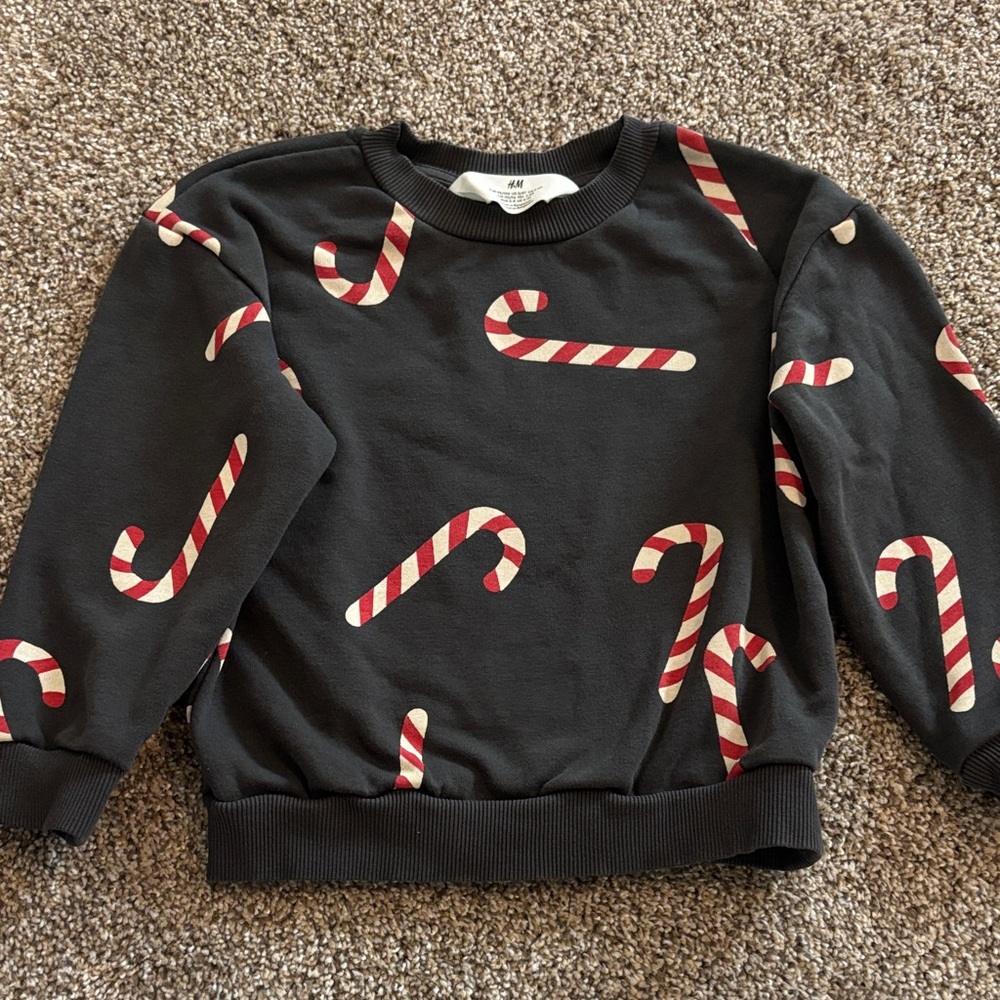 H&M Festive Black Sweater with Candy Cane Design
